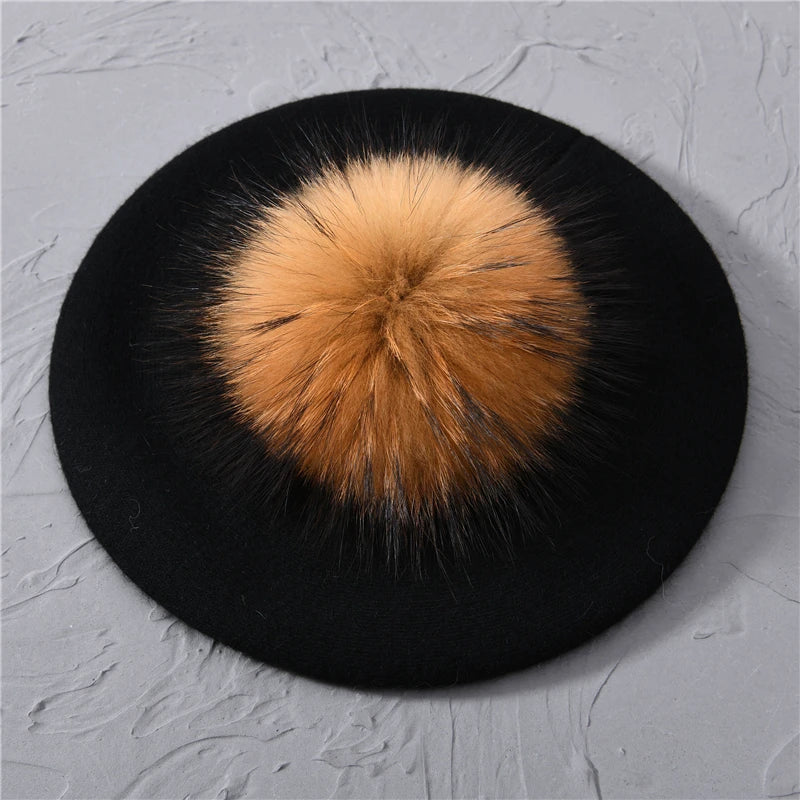 Aurora Slouchy Fit Beret | Pom-Pom Accent Solid Beret
