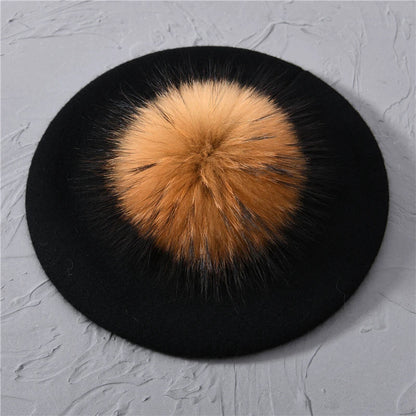 Aurora Slouchy Fit Beret | Pom-Pom Accent Solid Beret