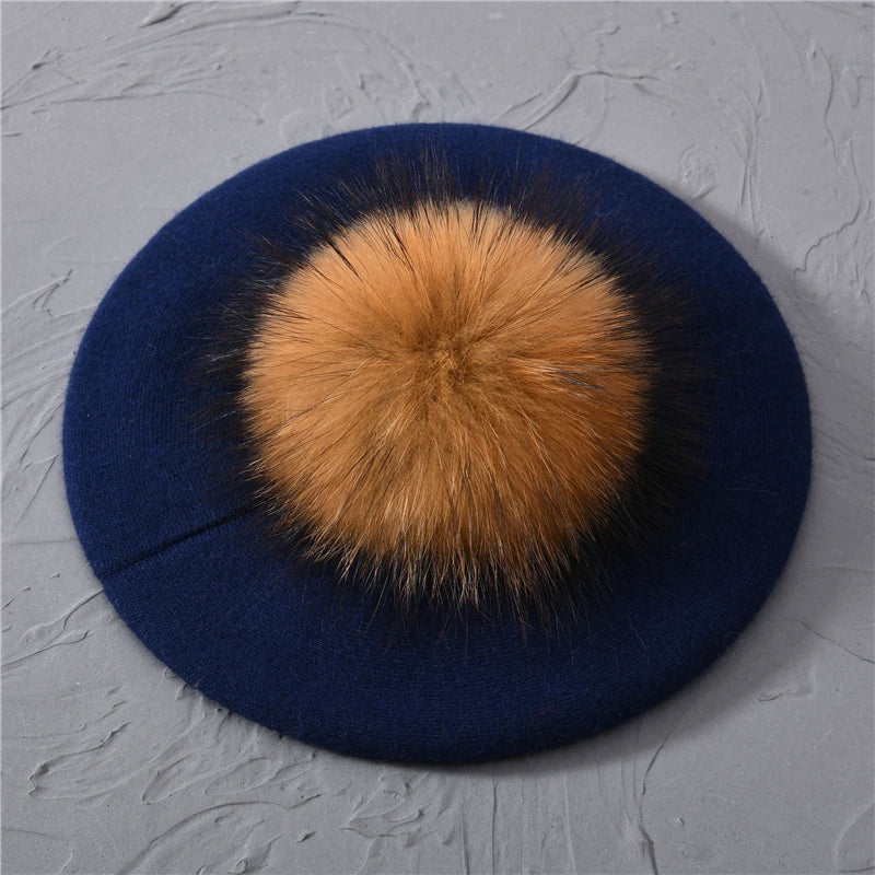 Aurora Slouchy Fit Beret | Pom-Pom Accent Solid Beret