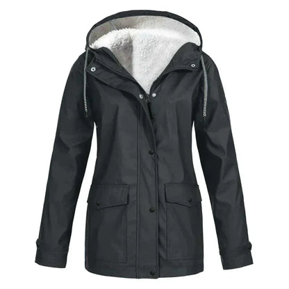 Veste imperméable femme – Coupe droite – Doublure chaude – Capuche ajustable – Mi-longue