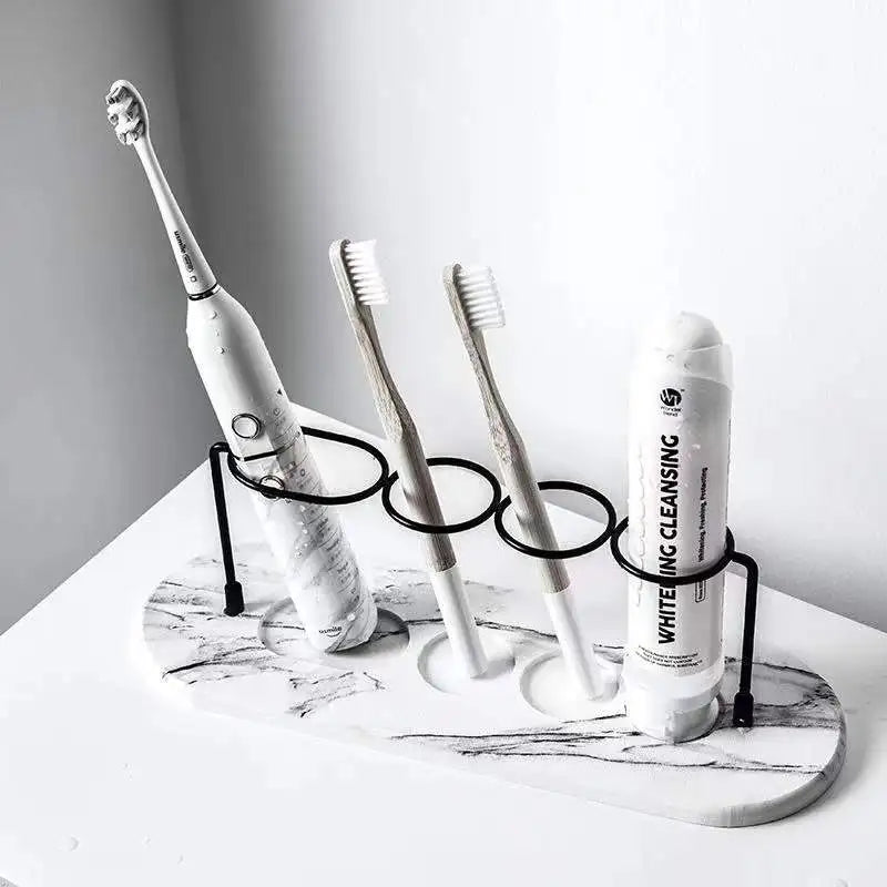 Minimalist Marble-Like Toothbrush Holder With Metal Coils