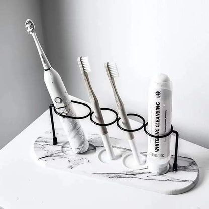 Minimalist Marble-Like Toothbrush Holder With Metal Coils
