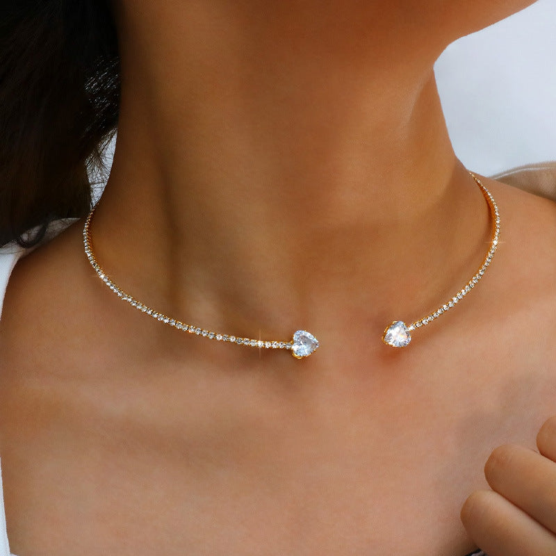 Veronica Heart Choker Necklace | Rhinestone Choker Necklace