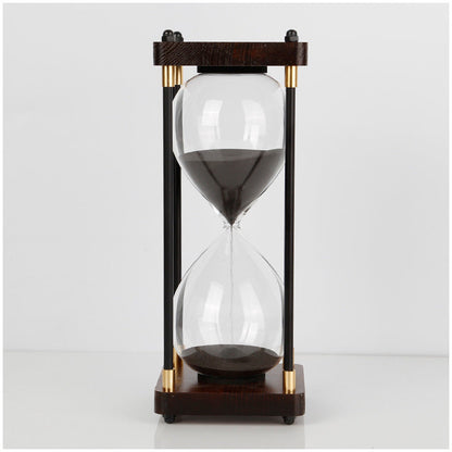 Modern Glass and Wood Hourglass Timer With Gold Accents