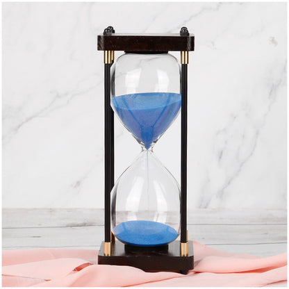 Modern Glass and Wood Hourglass Timer With Gold Accents