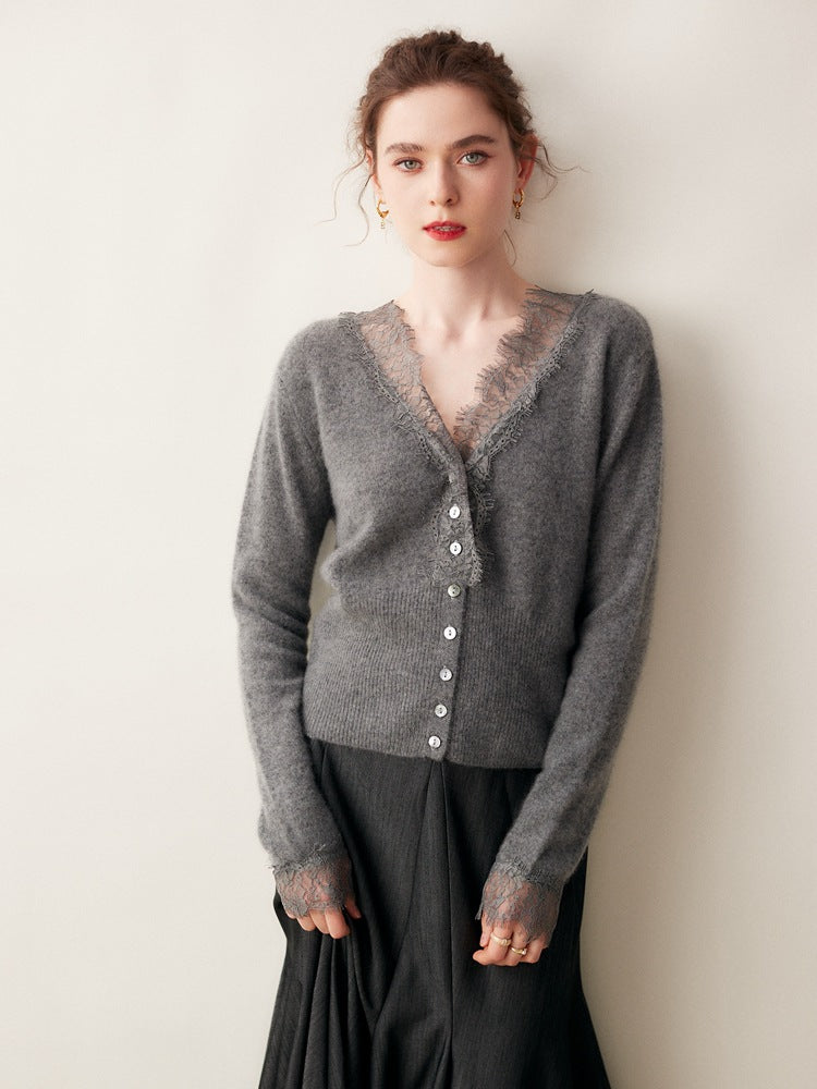 Ilaria Relaxed Fit Cardigan | Lace Trim V-Neck Cardigan