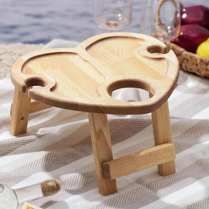 Portable Oak Wood Wine Table With Foldable Legs