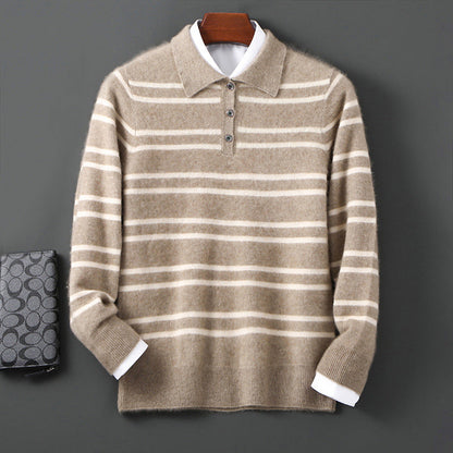 Ruby Relaxed Fit Polo Sweater | Striped Ribbed Polo Sweater