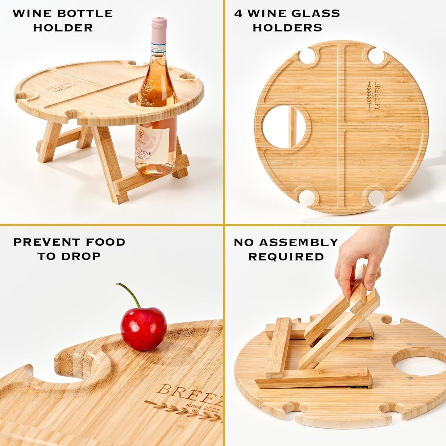 Portable Oak Wood Wine Table With Foldable Legs