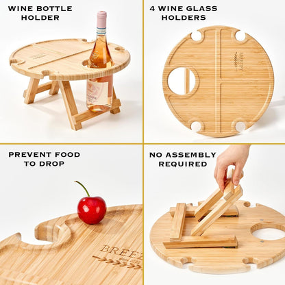 Portable Oak Wood Wine Table With Foldable Legs