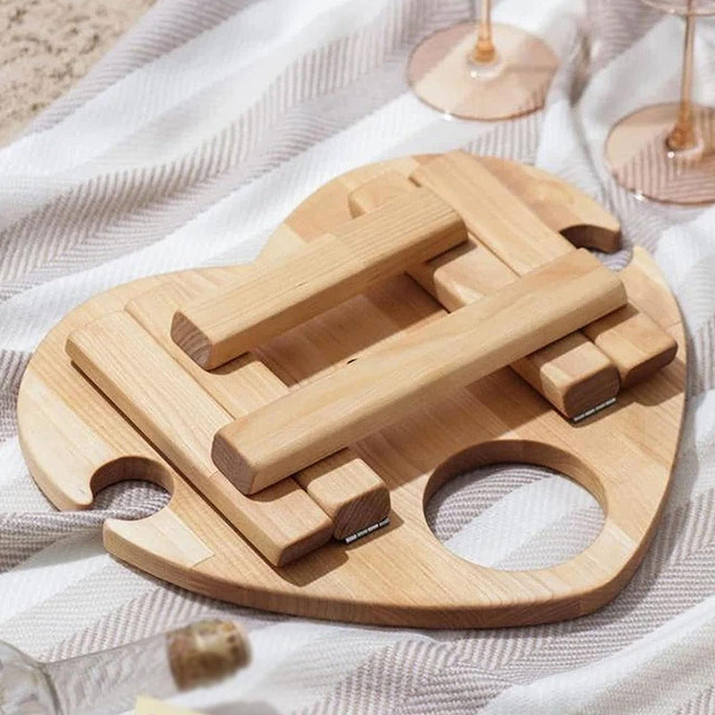 Portable Oak Wood Wine Table With Foldable Legs