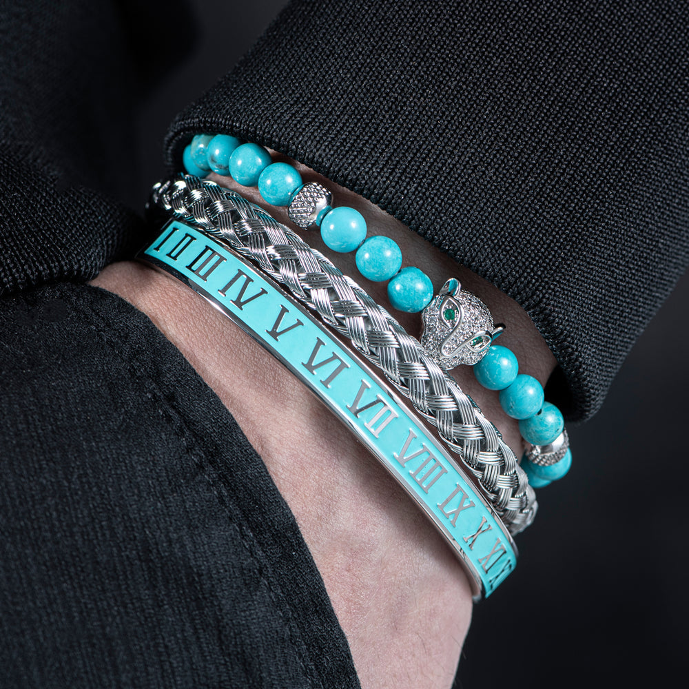 Bracelet Set With Crystal Panther Motif and Roman Numerals