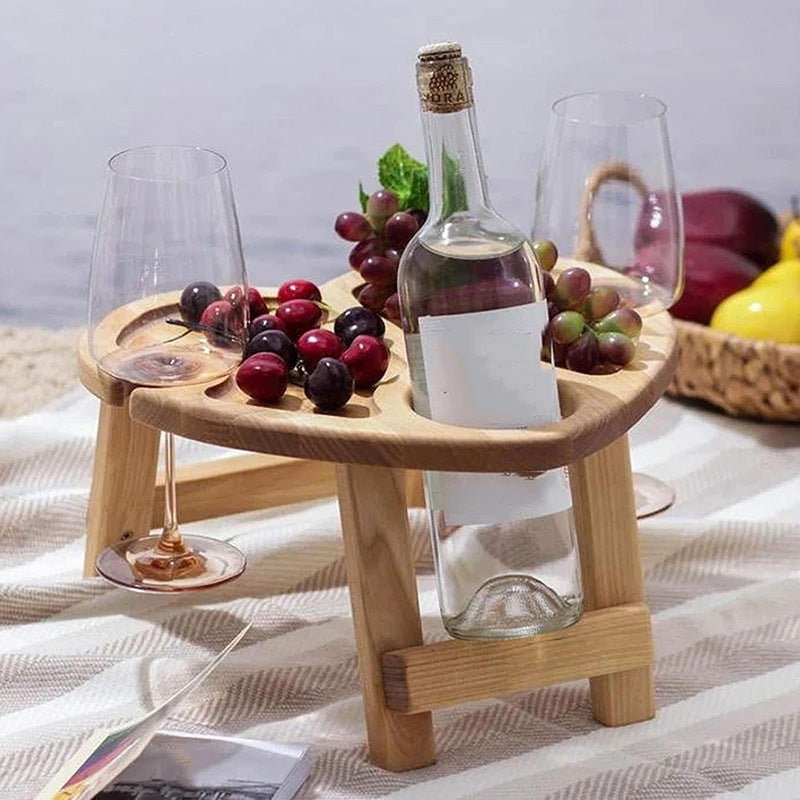 Portable Oak Wood Wine Table With Foldable Legs