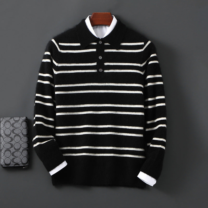 Ruby Relaxed Fit Polo Sweater | Striped Ribbed Polo Sweater