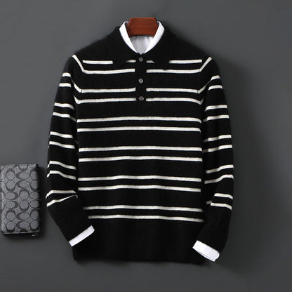 Ruby Relaxed Fit Polo Sweater | Striped Ribbed Polo Sweater