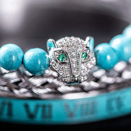 Bracelet Set With Crystal Panther Motif and Roman Numerals