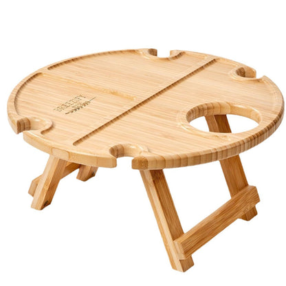 Portable Oak Wood Wine Table With Foldable Legs
