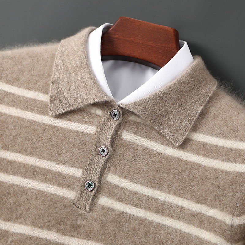 Ruby Relaxed Fit Polo Sweater | Striped Ribbed Polo Sweater