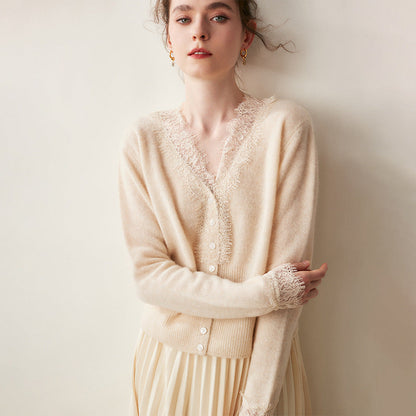 Ilaria Relaxed Fit Cardigan | Lace Trim V-Neck Cardigan