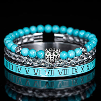 Bracelet Set With Crystal Panther Motif and Roman Numerals