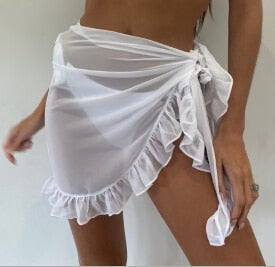 Women's beach skirt – Flowing cut – Breathable fabric – Tied waist – Ruffled hem