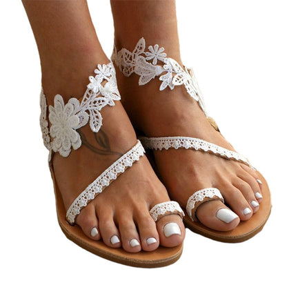 Slippers for women – Floral lace detail – Open toe – Comfortable breathable fit