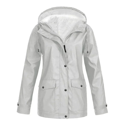 Veste imperméable femme – Coupe droite – Doublure chaude – Capuche ajustable – Mi-longue