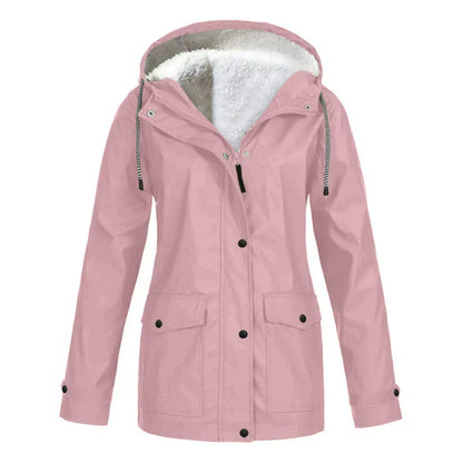 Veste imperméable femme – Coupe droite – Doublure chaude – Capuche ajustable – Mi-longue