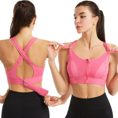Women's sports bra – High support – Front zip – Breathable cross back