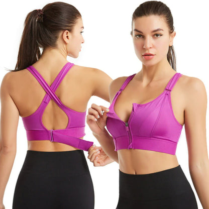 Women's sports bra – High support – Front zip – Breathable cross back