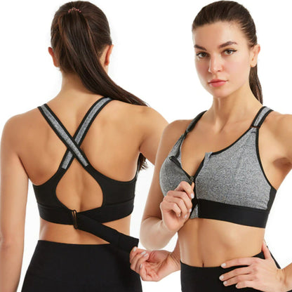 Women's sports bra – High support – Front zip – Breathable cross back