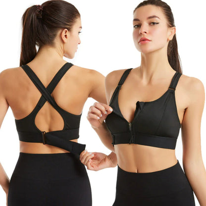 Women's sports bra – High support – Front zip – Breathable cross back