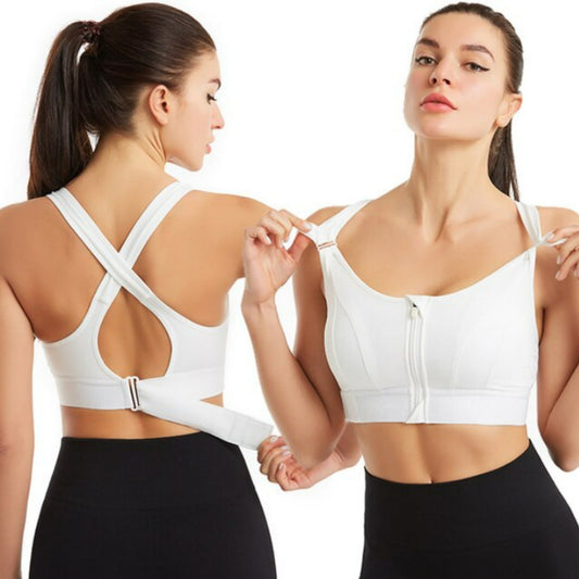 Women's sports bra – High support – Front zip – Breathable cross back