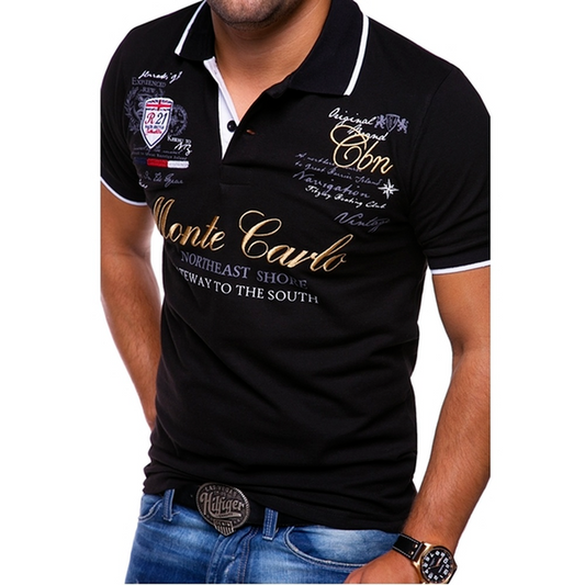 Polo homme – Coupe slim – Maille respirante – Graphisme brodé – Style décontracté