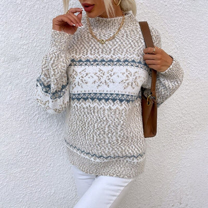 Elisa Relaxed Fit Fair Isle Sweater | Mock Neck Fair Isle Sweater