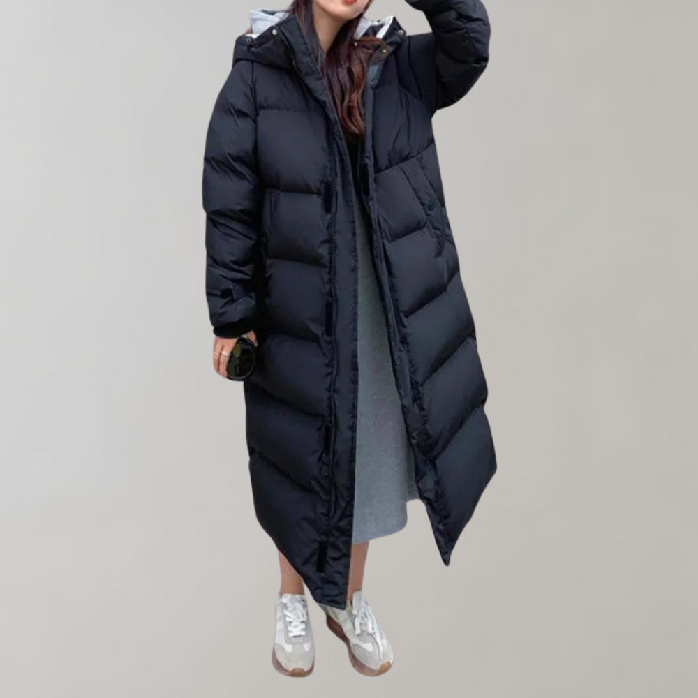Rosa Oversized Long Puffer Coat | Hooded High Neck Coat