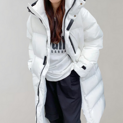 Rosa Oversized Long Puffer Coat | Hooded High Neck Coat