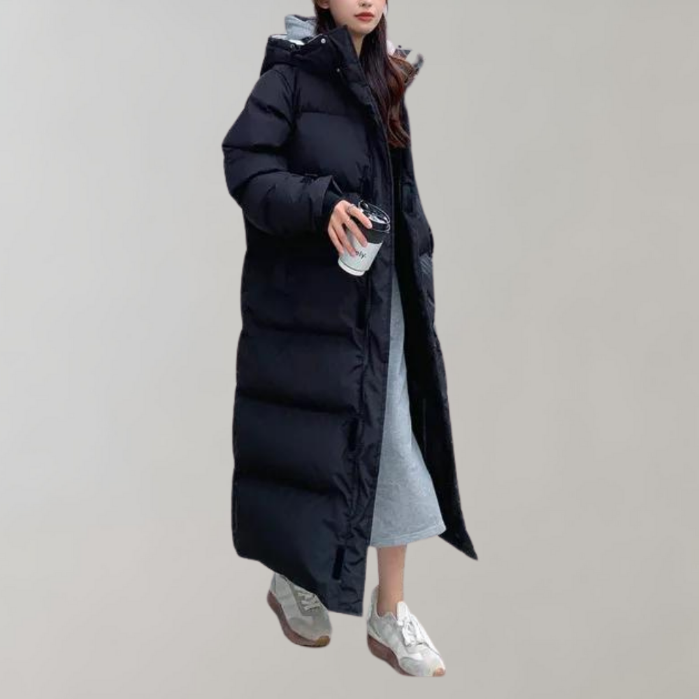 Rosa Oversized Long Puffer Coat | Hooded High Neck Coat
