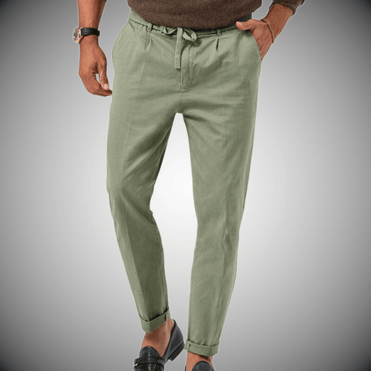 Men's pants – Relaxed fit – Natural fibers – Drawstring waist – Tapered leg