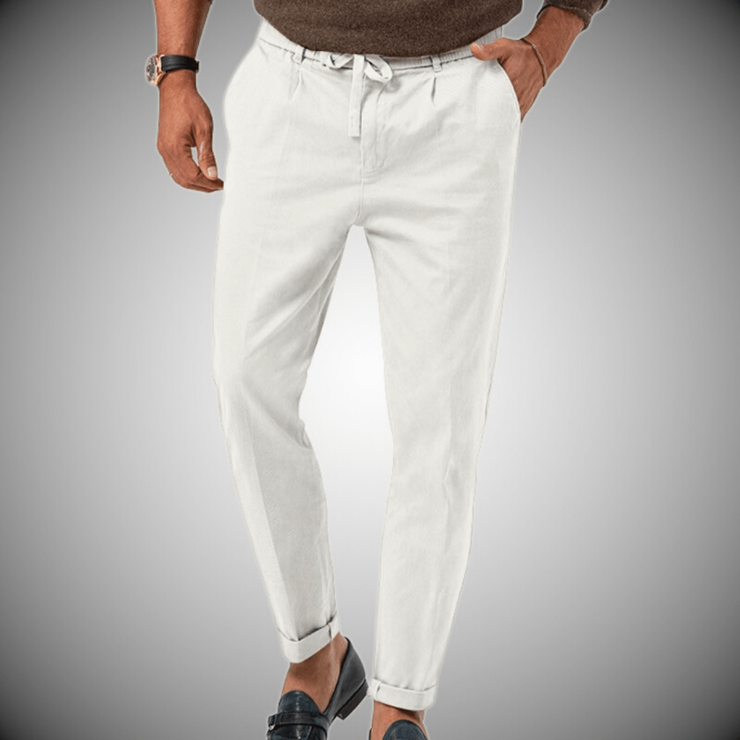 Men's pants – Relaxed fit – Natural fibers – Drawstring waist – Tapered leg