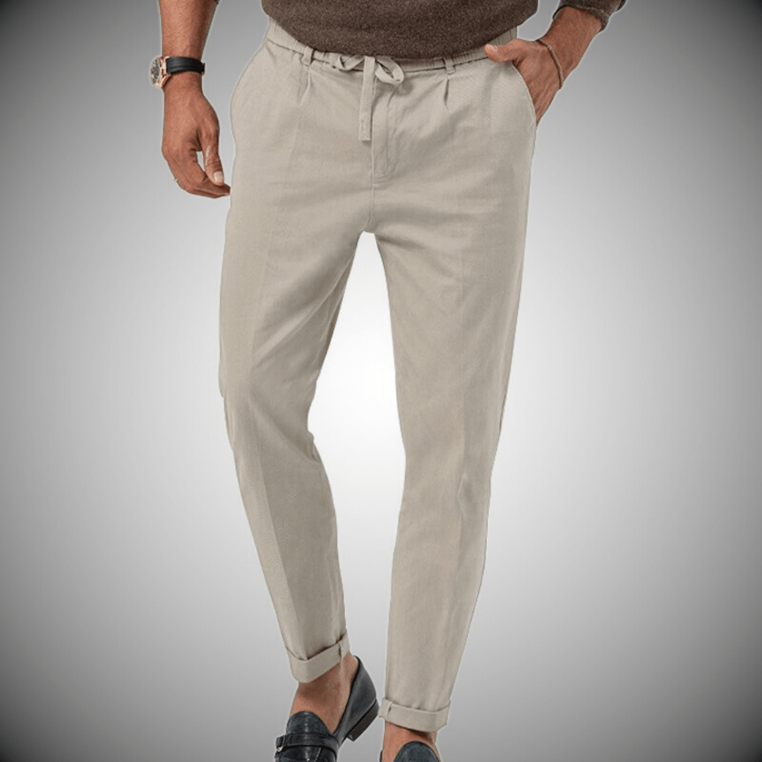 Men's pants – Relaxed fit – Natural fibers – Drawstring waist – Tapered leg