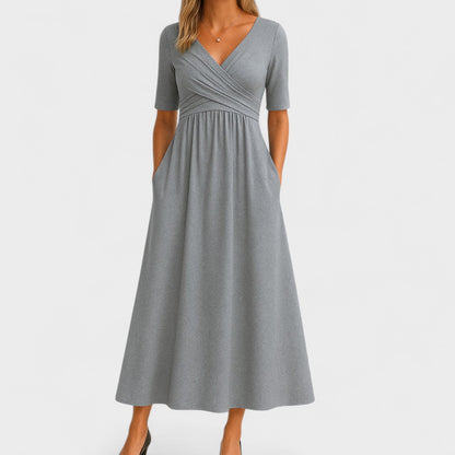 Gabriella A-Line Midi Dress | Wrap Front V-Neck Dress