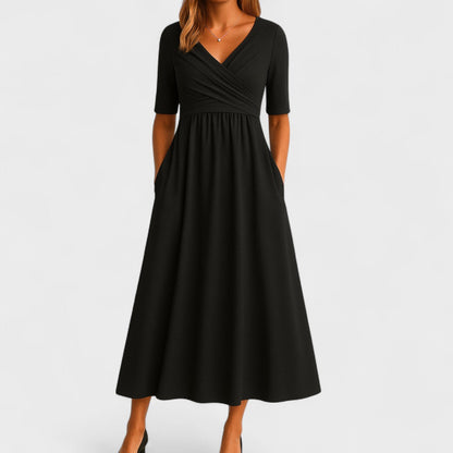 Gabriella A-Line Midi Dress | Wrap Front V-Neck Dress