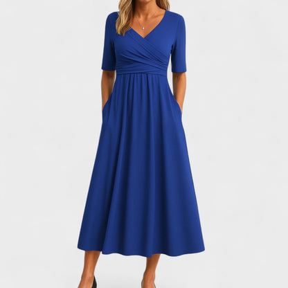 Gabriella A-Line Midi Dress | Wrap Front V-Neck Dress