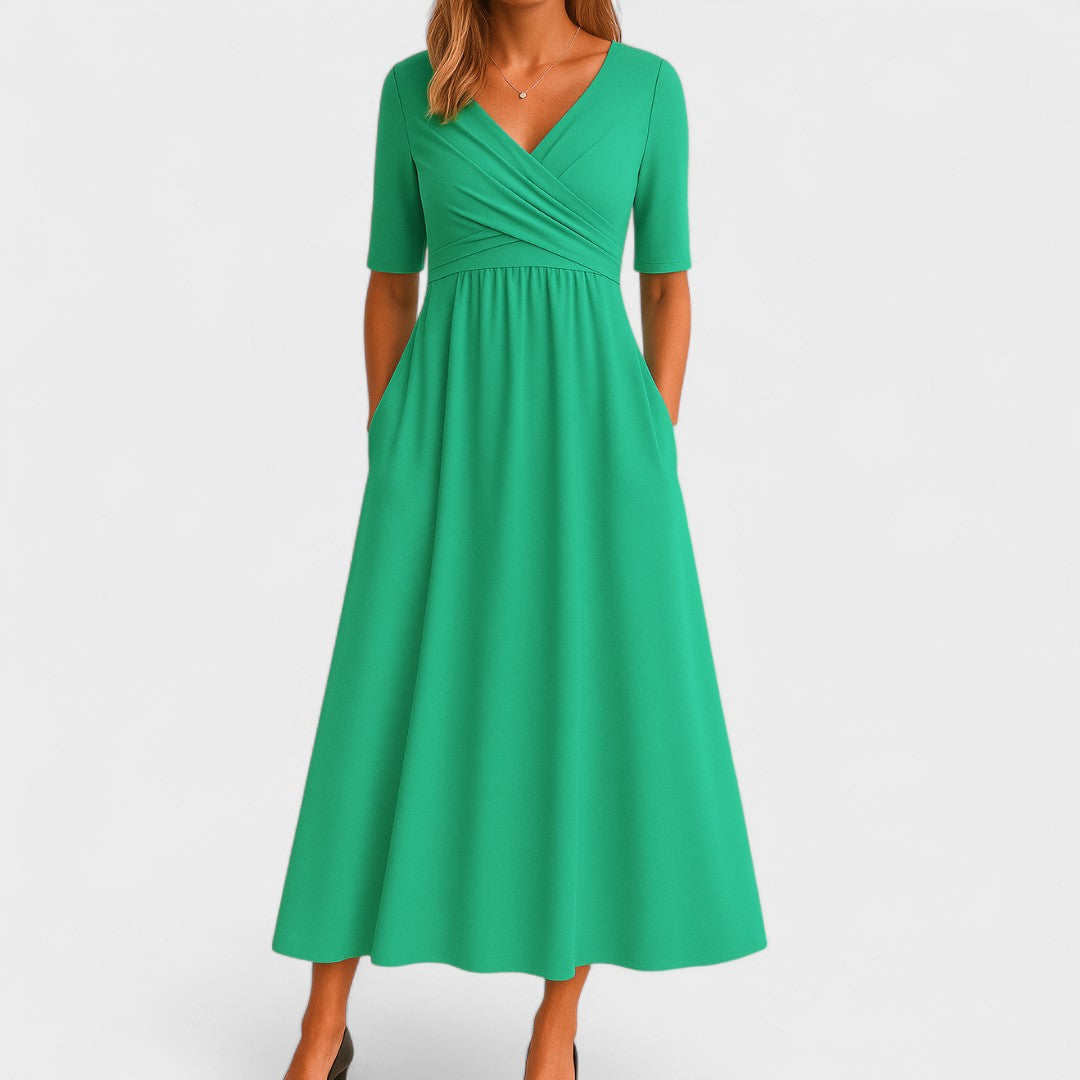 Gabriella A-Line Midi Dress | Wrap Front V-Neck Dress