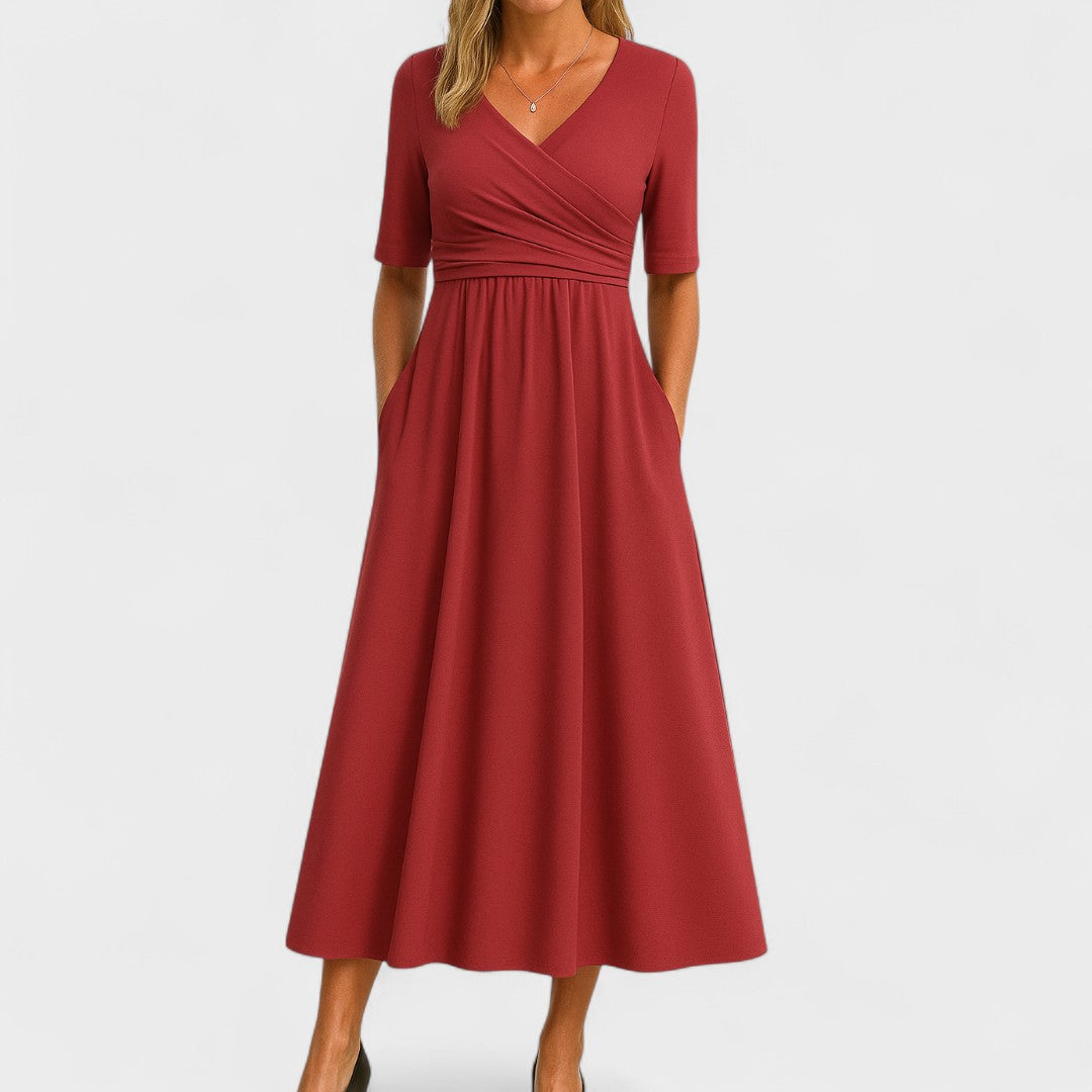 Gabriella A-Line Midi Dress | Wrap Front V-Neck Dress