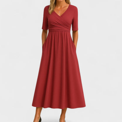 Gabriella A-Line Midi Dress | Wrap Front V-Neck Dress