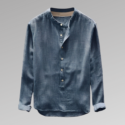 Chemise homme manches longues – Coupe décontractée – Col mao – Tissu respirant doux