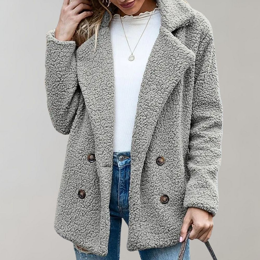 Claudia Fleece Relaxed Fit Teddy Coat | Notched Lapel Teddy Coat