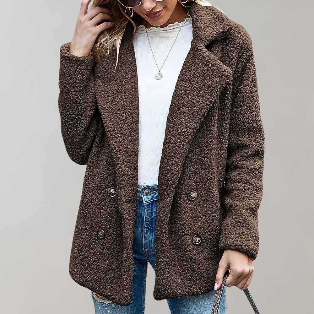 Claudia Fleece Relaxed Fit Teddy Coat | Notched Lapel Teddy Coat